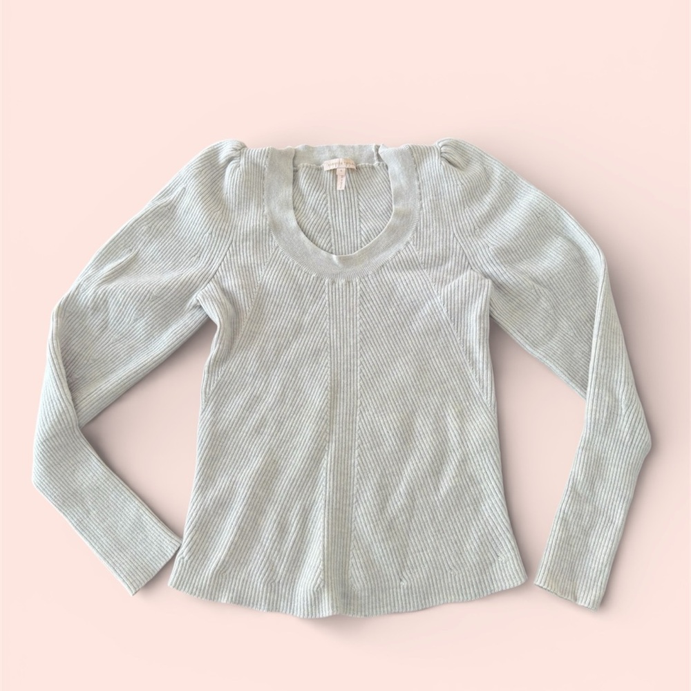 Rebecca Taylor Ribbed Long Sleeve Top - Light Gray